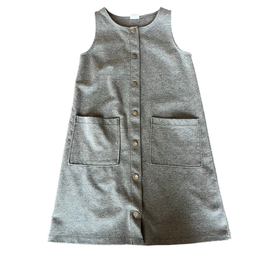 Gap Girls Button Front Shift Dress, Medium/8, Gray, Sleeveless, Pockets